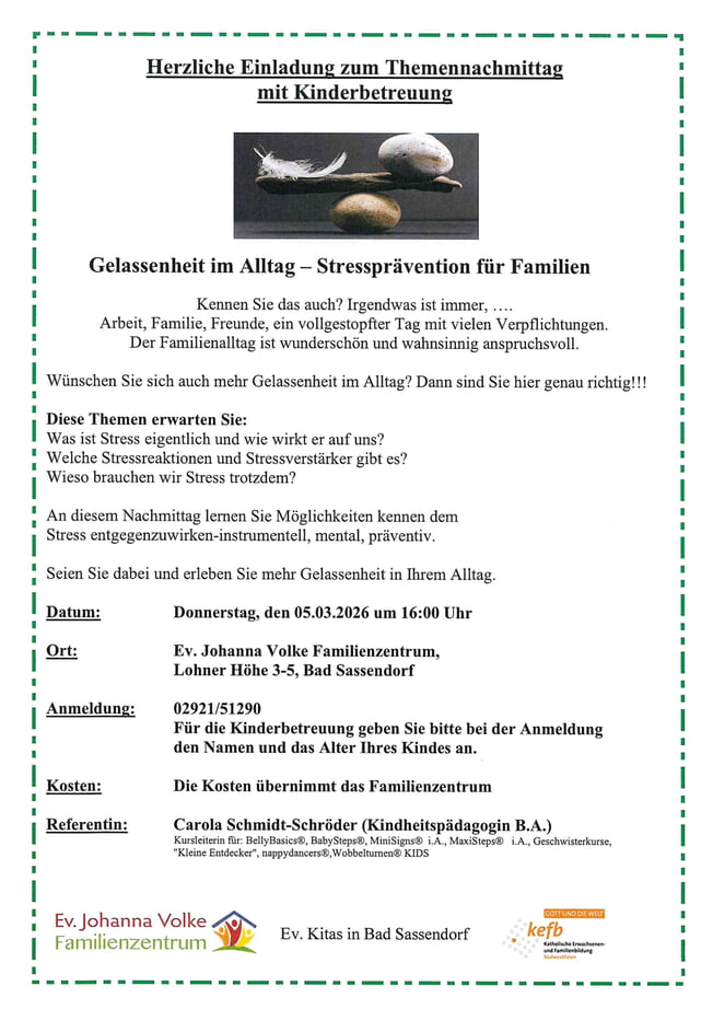 Themennachmittag: Gelassenheit im Alltag (mit Kinderbetreuung)